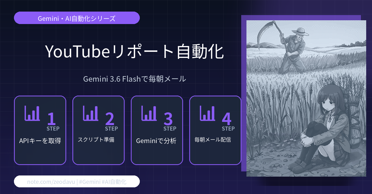 【AI自動化】YouTubeのリポートを毎朝自動で受け取る仕組みづくり(Gemini 3.6 Flash編)